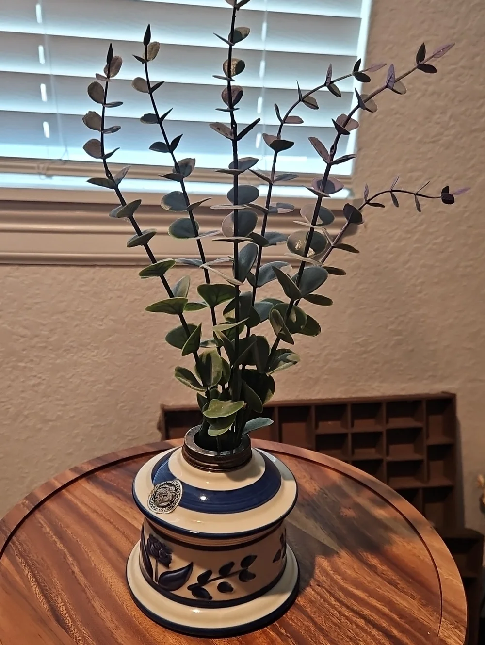 Blue And White Oil Lamp Base U.S.A. Lamplight Farms VTG